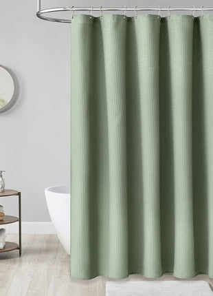 Dynamene Sage Green Shower Curtain - Waffle Textured Heavy Duty Thick Fabric Shower Curtains for Bathroom, 256GSM Luxury Weighted Polyester Cloth Bath Curtain Set with 12 Plastic Hooks,72Wx72H,Green