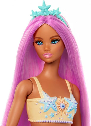 Barbie Fantasy Mermaid Doll and Fashions | Pink Fantasy Hair and Headband Accessory, Toy with Starfish-Inspired Bodice and Soft Orange Tail, Ages 3+