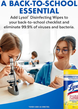 Lysol Disinfecting Wipes, Multi-Surface Cleaner, Lemon, 80 ct. | All Purpose Cleaner, Sanitizing, Deodorizing, Apartment Essentials, Back To School Cleaning Supplies, Kitchen & Bathroom Wipe