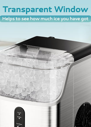 EUHOMY Nugget Ice Makers Countertop, Pebble Ice Maker Machine with 34lbs/24H Soft Ice, Self-Cleaning Sonic Ice Maker with Ice Scoop&Basket, Pellet Ice Maker for Home/Kitchen/Office(Stainless Steels)
