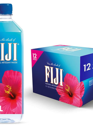 FIJI Natural Artesian Bottled Water 1 Liter / 33.8 Fl Ounce (Pack of 12) - 100% Natural Electrolytes