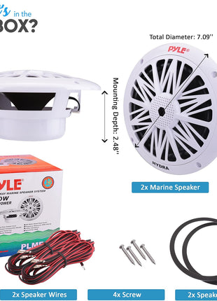 Pyle 6.5 Inch Dual Marine Speakers - 2 Way Waterproof and Weather Resistant Outdoor Audio Stereo Sound System with 200 Watt Power, Poly Carbon Cone and Butyl Rubber Surround - 1 Pair (White)