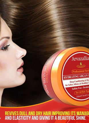 Arvazallia Hydrating Argan Oil Hair Mask and Deep Conditioner for Dry or Damaged Hair (8.45 oz Jar)