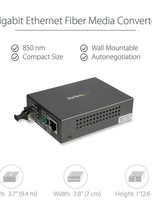 StarTech.com Multimode (MM) LC Fiber Media Converter for 10/100/1000 Network - 550m - Gigabit Ethernet - 850nm - with SFP Transceiver, TAA (MCM1110MMLC)