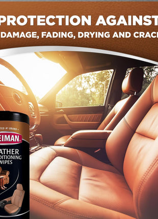 Weiman Leather Cleaner Wipes - Clean Condition UV Protection Help Prevent Cracking or Fading of Furniture, Car Interior, Couch, and Shoes, 2 Pack with Microfiber Cloth