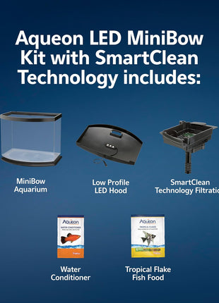 Aqueon LED MiniBow Small Aquarium Fish Tank Kit with SmartClean Technology, Black, 5 Gallon