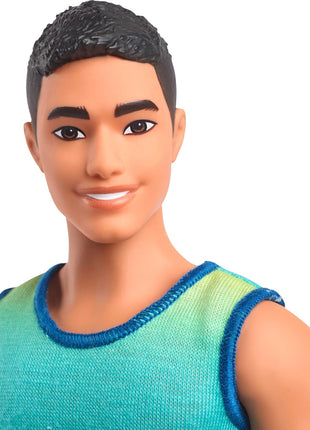 Barbie Fashionistas Ken Doll #236 with Black Hair | Wearing Blue and Green Ombre Tank with Jean Shorts and Silver Sneakers