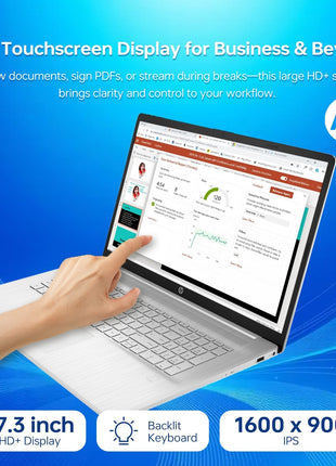 HP 17 Laptop, 17.3"" HD+ Touchscreen Display, 12th Gen Intel Core i7-1255U, 64GB RAM, 2TB SSD, Webcam, HDMI, SuperSpeed USB Ports, Wi-Fi 6, Windows 11 Home, Silver, TPN-I139_4V788AV