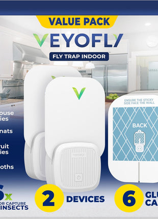 VEYOFLY Fly Trap Indoor, Fruit Fly Traps for Indoors Flying Insect (2 Device + 4 Refills) Gnat Traps for House Indoor, Bug Zapper Indoor, Gnat Killer Catcher & Fruit Fly Killer Light Plug in