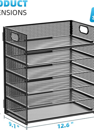 Marbrasse 6 Tier Paper Organizer Letter Tray - Mesh Desk File Organizer with Handle, Paper Sorter Organizer for Letter/A4 Office File Folder Holder - Black