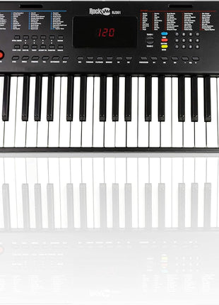 RockJam Compact 61 Key Keyboard with Sheet Music Stand, Power Supply, Piano Note Stickers & Simply Piano Lessons