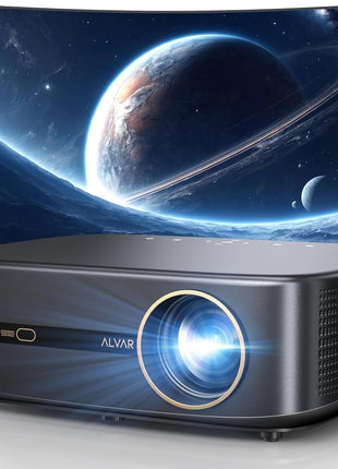 [2500 ANS & 50W] Alvar Outdoor Projector 4K Support with WiFi 6 and Bluetooth, dbx-tv Sound, Built in NetfIix App & DoIby Audio Proyector, Auto Focus & Keystone Smart for Soccer Match