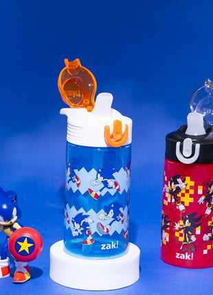 Zak Designs Sonic the Hedgehog Sage Kids Water Bottle For School or Travel, 16oz Durable Plastic Water Bottle With Straw, Handle, and Leak-Proof, Pop-Up Spout Cover, 2-Pack Set (Sonic & Shadow)