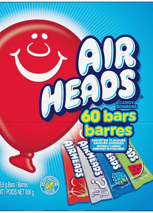 Airheads Full-Size Bars, Six Assorted Fruit Flavors, Easter Candy Bulk Variety, Easter Basket Essentials Stuffers, Individually Wrapped Taffy, 60 Count Box