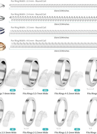 Ring Sizers for Loose Rings - 12Pack, 12 Sizes, Ring Guards for Women& Men Loose Rings, Invisible Resizer Design for Spacers & Tighteners, Fits Bands Width to 1mm-8mm