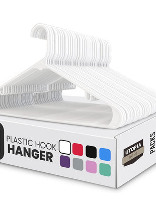 Utopia Home Plastic Hangers 20 Pack - Clothes Hanger with Hooks - Durable & Space Saving (White)
