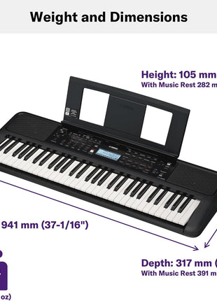 Yamaha 61 Touch Sensitive Keys Portable Keyboard for Beginners with Music Rest, Power Adapter PSR-E383