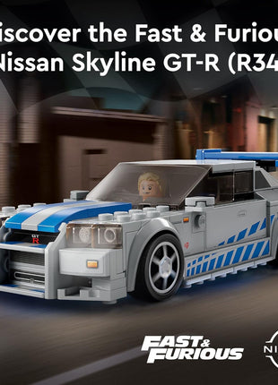 LEGO Speed Champions 2 Fast 2 Furious Nissan Skyline GT-R (R34), Race Car Toy Model Building Kit, Collectible with Racer Minifigure, 2023 Set for Kids, Boys and Girls Ages 9 and Up 76917