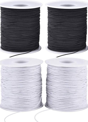 Stretchy String for Bracelets, 4 Rolls 1 mm Sturdy Elastic String Elastic Cord for Jewelry Making, Necklaces, Beading (2 Black+ 2 White)