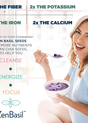 Zen Basil Seeds | edible basil seeds, kosher, non-gmo, lectin free, gluten free, plant based, keto, paleo, vegan | 15g fiber per/serv | 14oz | more fiber than chia seeds | prebiotic