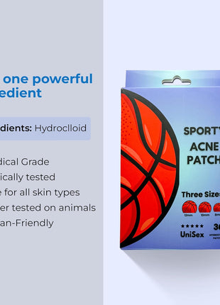 Sporty Acne Patches – Hydrocolloid Spot Cover for Zits, Pimples & Blemishes, Fast-Acting Formula, Long-Lasting & Gentle on Skin. (36 Count)