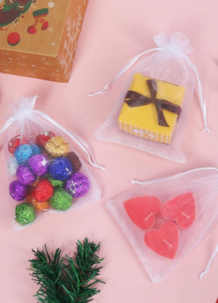 HRX Package 100pcs White Organza Bags, 4x6 inch Mesh Bags Drawstring Gift Bags Jewelry Pouches for Candy Wedding Favors Christmas