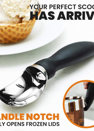 Spring Chef Heavy Duty Ice Cream Scoop with Comfortable Handle   Professional Ice Cream Scooper for Gelato, Sorbet, Cookie Dough, Melon, Frozen Yogurt   Dishwasher Safe Metal Kitchen Tool   Black