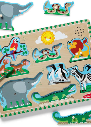 Melissa & Doug Zoo Animals Sound Puzzle – 8-Piece Wooden Peg Puzzle with Light-Activated Sounds, Music Learning Toy for Toddlers and Preschoolers Ages 2+