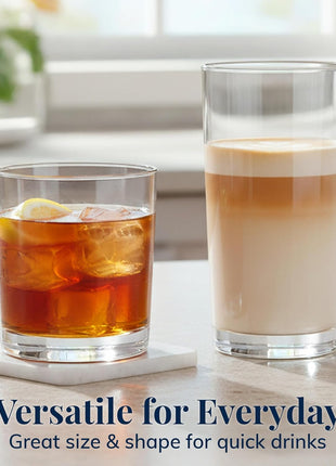 US Acrylic Classic Clear Plastic Reusable Drinking Glasses (Set of 8) 12oz Rocks & 16oz Water Cups | BPA Free Tumblers, Made in USA | Top Rack Dishwasher Safe