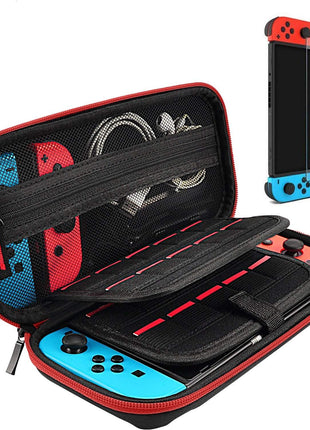 daydayup Switch Case and Tempered Glass Screen Protector Compatible with Nintendo Switch - Deluxe Hard Shell Travel Carrying Case, Pouch for Nintendo Switch Console & Accessories, Streak Red
