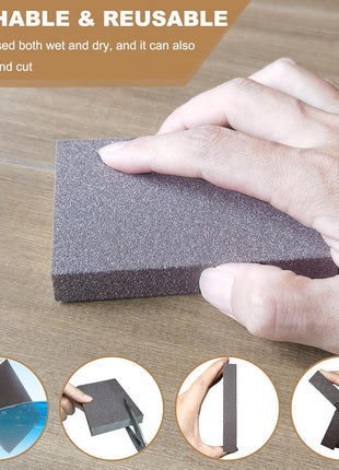 Tonmp 6 Pack 220 Grit Superfine Sanding Sponge, Washable and Reusable Great for Pot Brush Pan Brush Sponge Brush Glasses Sanding Wood Sanding Metal Sanding (220 Grit-6 Pack)