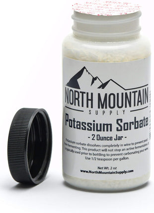 North Mountain Supply Potassium Sorbate Stabilizer, 2oz Jar | Food and USP Pharmaceutical Grade, Home Brewing, Stabilize Wine, Food Preservation, Cooking, Safe, Effective,