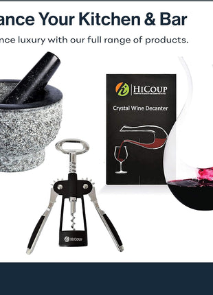 HiCoup Wine Opener - Professional Corkscrews for Wine Bottles w/Foil Cutter and Cap Remover - Manual Wine Key for Servers, Waiters, Bartenders and Home Use - Classic Rosewood