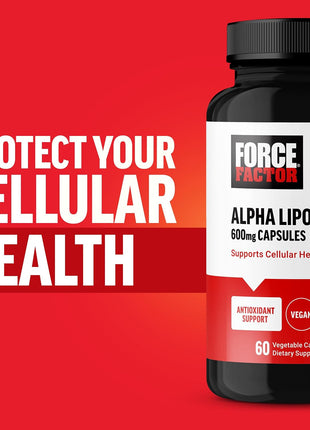 Force Factor Alpha Lipoic Acid 600mg Capsules, Antioxidants Supplement, ALA Supplement for Cardiovascular Support and Cellular Health, Vegan, No Gelatin, 60 Vegetable Capsules (Pack of 2)