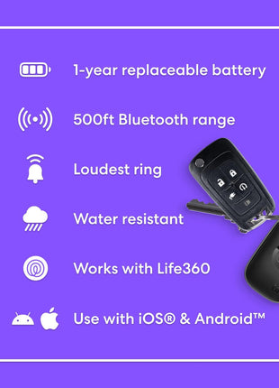 Life360 Tile Pro - Powerful Bluetooth Tracker, Key Finder and Item Locator for Keys, Bags and More. Both iOS and Android Compatible. Phone Finder. 1-Pack (Black)
