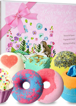 Bath Bombs, 7 Natural Bath Bomb Gift Set, Bubble Bathbombs for Women Kids