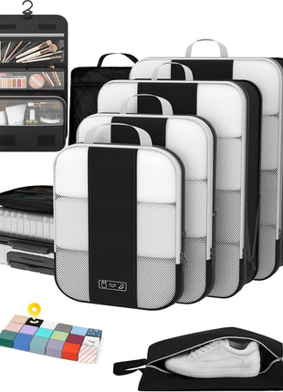 10 Set Compression Packing Cubes for Travel Essentials,Compressible Expandable Packing Cubes for Suitcase,OlarHike Luggage Organizer Bags for Travel,Handy Helper for Organizing Clothes(Black)