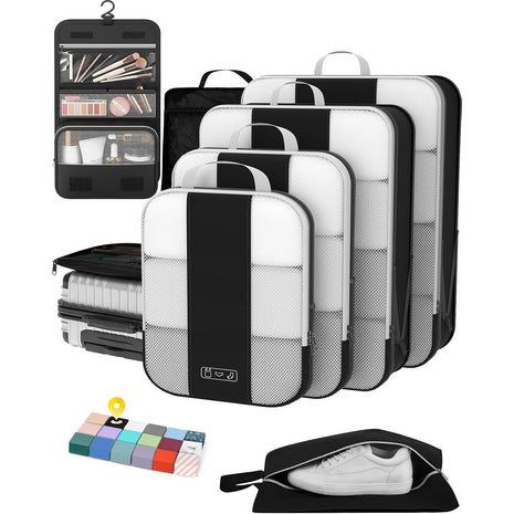 10 Set Compression Packing Cubes for Travel Essentials,Compressible Expandable Packing Cubes for Suitcase,OlarHike Luggage Organizer Bags for Travel,Handy Helper for Organizing Clothes(Black)