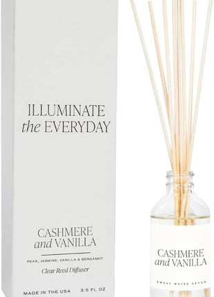 Sweet Water Decor Non-Toxic Cashmere and Vanilla Reed Diffuser Set, Cashmere, Sandalwood, Milky Coconut, Bourbon Vanilla Scented Diffuser for Home, Light Fragrance, Made in the USA, 3.5 FL OZ