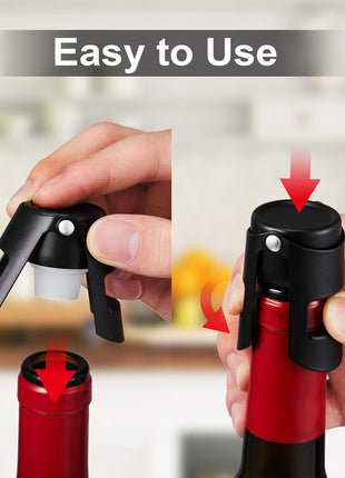 HYZ Champagne Stoppers 2Pack   Stainless Steel Sparkling Wine Bottle Stopper with Pure Silicone Air Tight Seal   Professional Wine Saver for Champagne 1/4Prosecco and Cava (Black)
