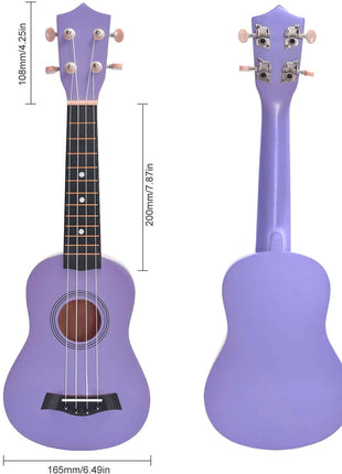 Soprano Ukulele Beginner Pack, 21 Inch Basswood kids Ukuleles Starter Kit with Gig Bag Spare Strings Tuner and Picks. (purple)