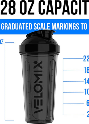 VELOMIx  2 Pack  28 oz Protein Shaker Bottles for Protein Mixes   2x Wire Whisk | Leak Proof Shaker Cups for Protein Shakes | Protein Shaker Bottle Pack (Black/Transparent)