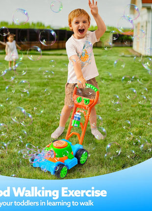 SLOOSH Spill-Proof Bubble Lawn Mower Toddler Toys Bubble Machine | Pretend Gardening Play Toy for Age 1 2 3 1-3 Year Old Baby Boys Girls for Indoor Outdoor Use Birthday Gifts (Blue)