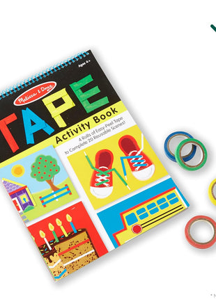 Melissa & Doug Tape Activity Book for Kids with 4 Easy-Tear Tape Rolls (Blue, Green, Red, Yellow) & 20 Reusable Scenes on Spiral-Bound Sheets, Road Trip Activities & Travel Toys for Kids Ages 4+
