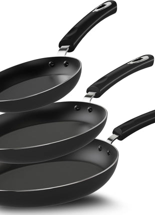 Utopia Kitchen Nonstick Cookware 3 Piece Omelette Pan Skillet Set, Nonstick Frying Pans with Induction Bottom, 8, 9.5 & 11 Inches Frying Pans with Bakelite Handles, PFOA Free, Grey