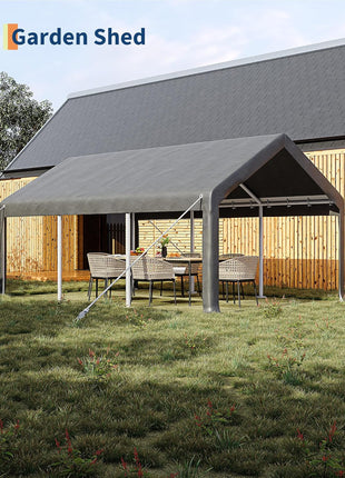 GarveeLife 12x20 Ft Carport, Car Port with 200g PE Tarp, Roll-Up Doors, and 4 Windows, for Full-Size Pickups, Bass Boats, Tractors, and SUVs, Gray
