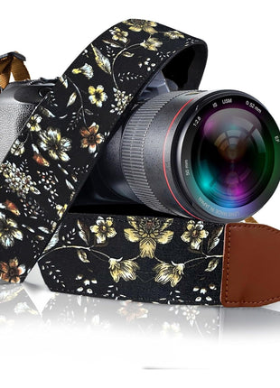 Camera Strap - Shoulder, Crossbody & Neck Camera Strap for Photographers, Fits All Cameras, Canon Nikon Sony Fujifilm, Padded Strap W/ Quick Release, Embroidered Cotton & Leather Ends, Blue