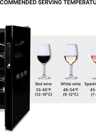 Koolatron 18 Bottle Dual Zone Wine Cooler, Black Thermoelectric Wine Fridge, 1.7 cu. ft (48L), Freestanding Wine Cellar, Red, White, Sparkling Wine Storage for Home Bar, Kitchen, Apartment, Condo