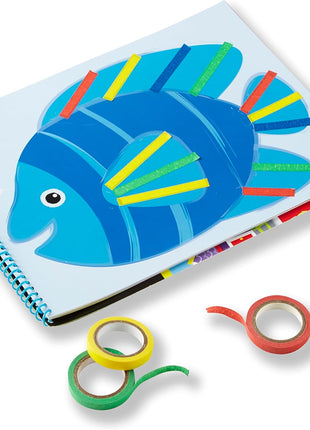 Melissa & Doug Tape Activity Book for Kids with 4 Easy-Tear Tape Rolls (Blue, Green, Red, Yellow) & 20 Reusable Scenes on Spiral-Bound Sheets, Road Trip Activities & Travel Toys for Kids Ages 4+