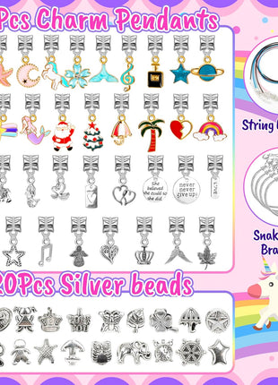 AMAZING TIME 130 Pcs Charm Bracelet Making Kit, Jewelry Toy for Girl Age 8-12 Beads Craft Set for 5 6 7 8 9 10 11 12 Year Old Teenage Birthday Gift